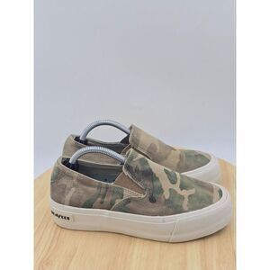 SeaVees Womens Baja Slip On Platform Sneakers Distressed Twill Camouflage Size 6
